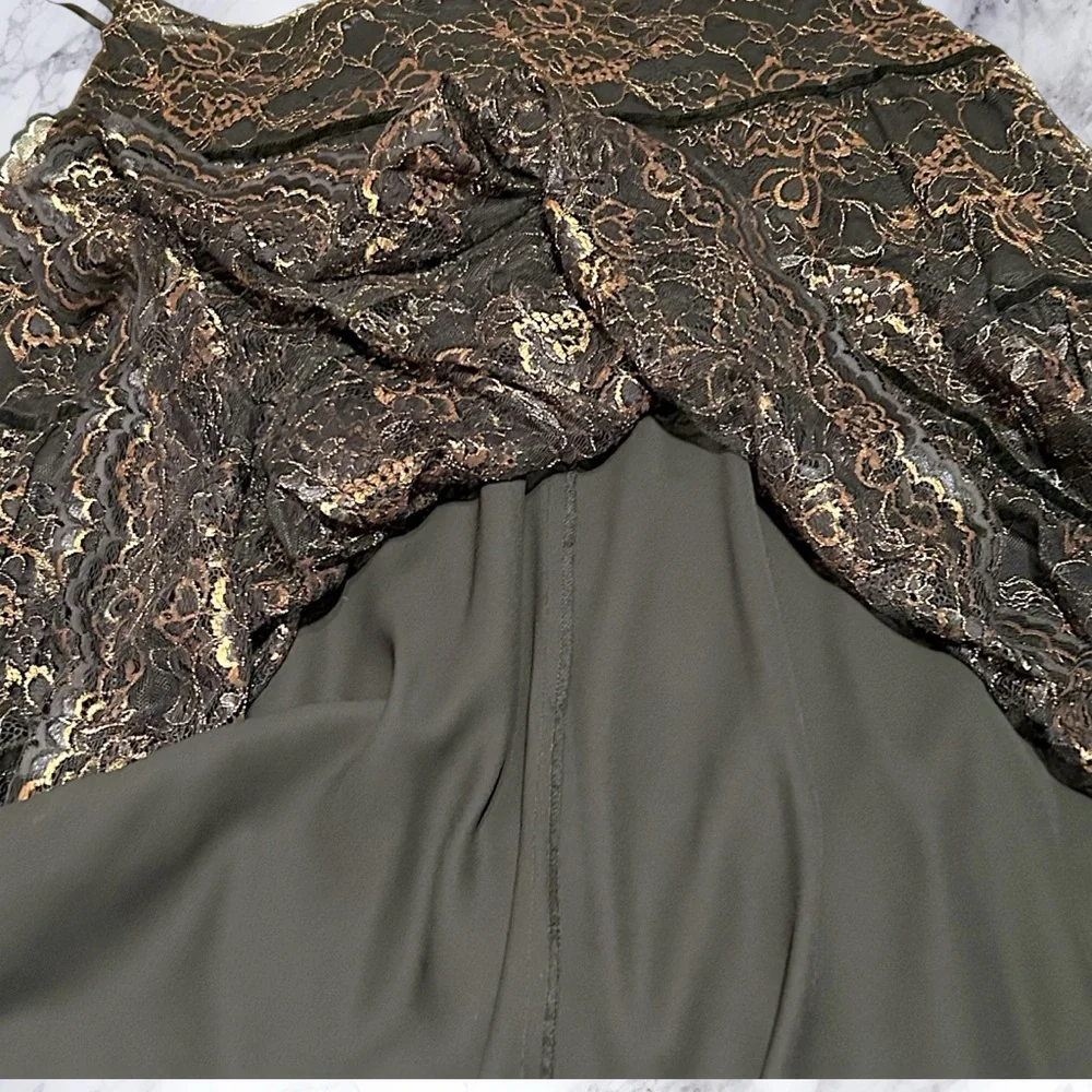 LAUREN RALPH LAUREN Skirt Womens 14 Black Gold Lace Tier MIDI Cocktail - Picture 3 of 14